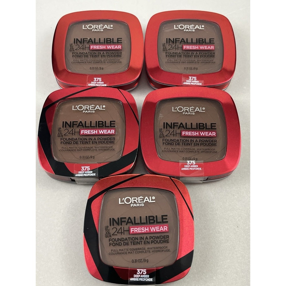 5x L'Oreal Infallible 24H Fresh Wear Foundation In A Powder 375 Deep Amber .31oz